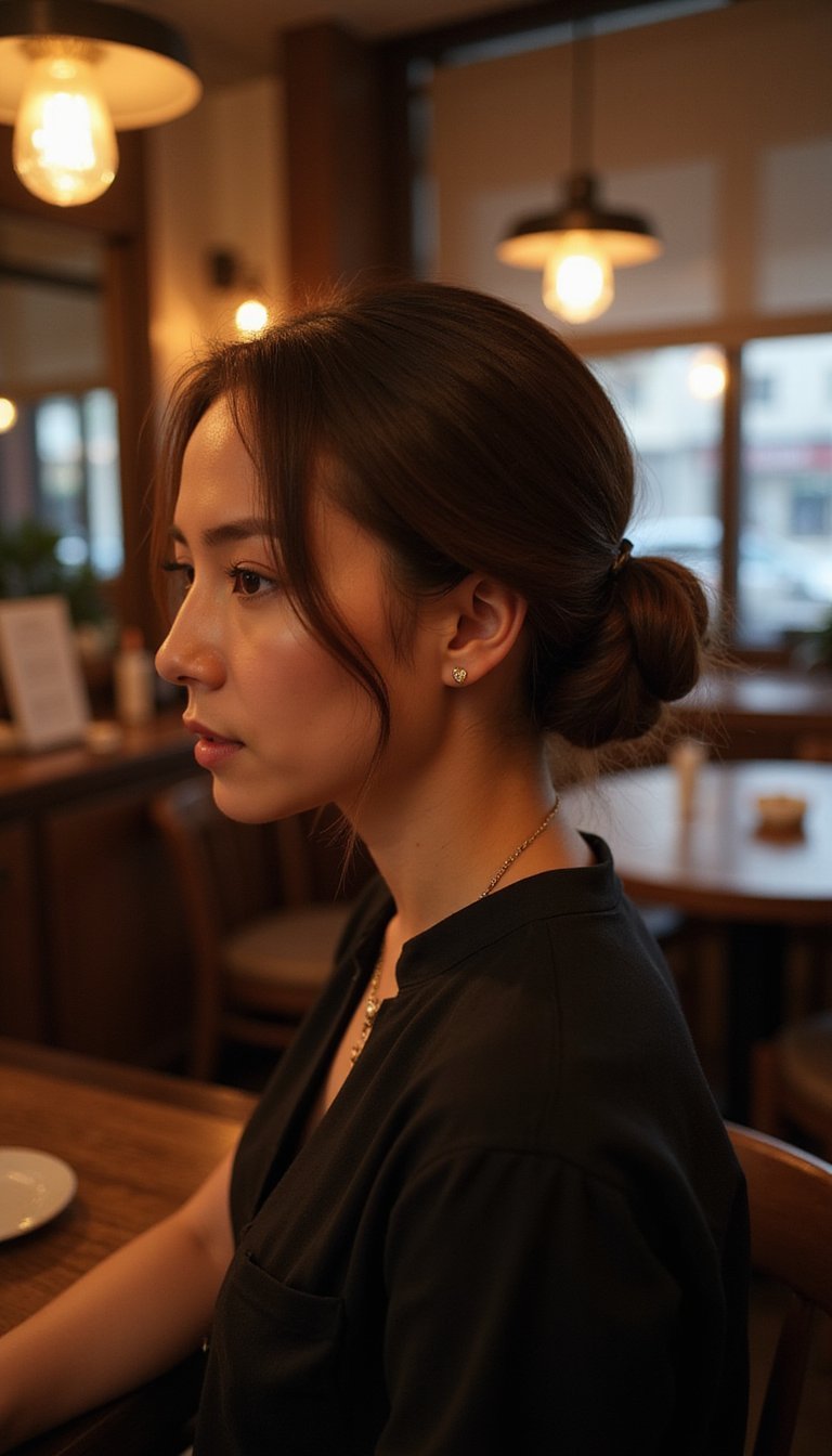 21 Soft Autumn Harvest Hairstyles 19 Polished Side Bun With Deep Warm Side Part