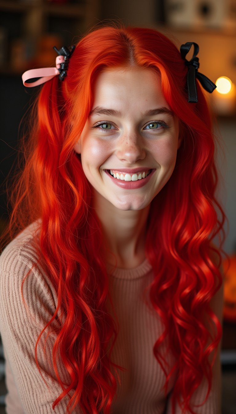 21 Spooky Cute Halloween Hairstyles 9 Candy Apple Red Curled Sweet Pigtails