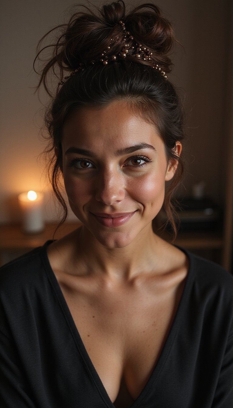 21 Spooky Cute Halloween Hairstyles 4 Messy Cobweb Bun With Tiny Beads