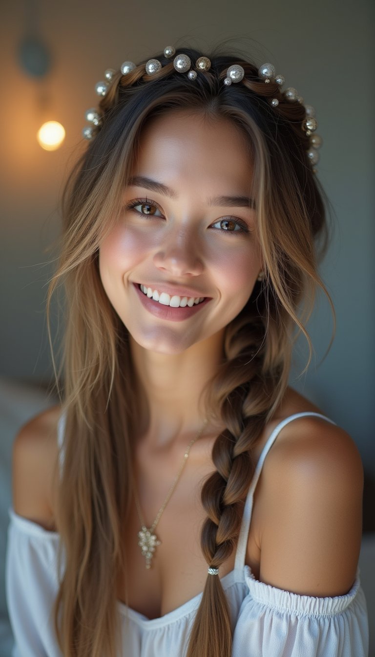 21 Spooky Cute Halloween Hairstyles 18 Moonlit Halo Braid With Silver Threads