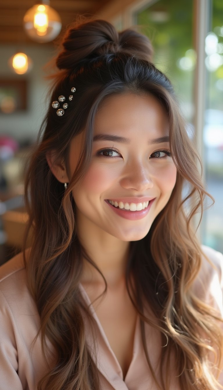 Bubble Half Pony With Sparkly Clips