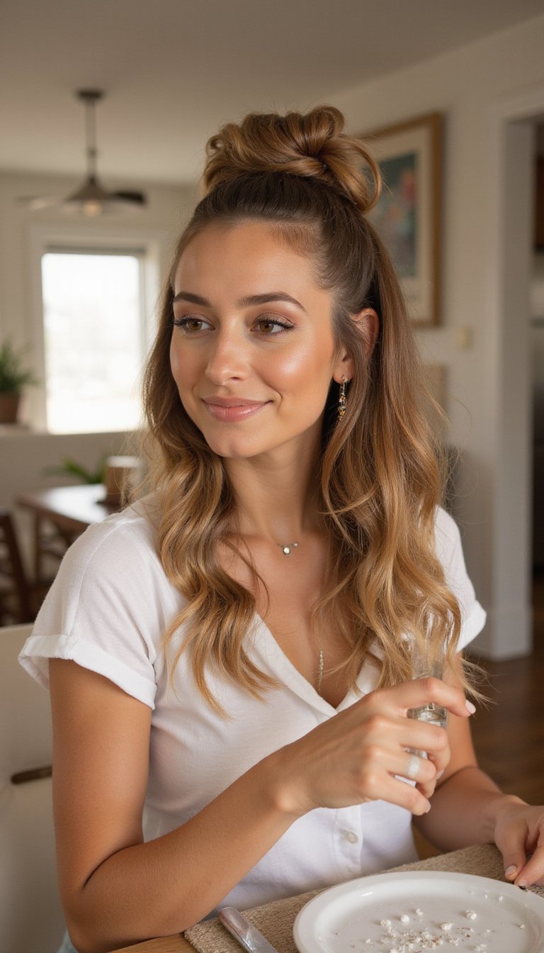 Half-Up Bubble Pony With Soft Waves