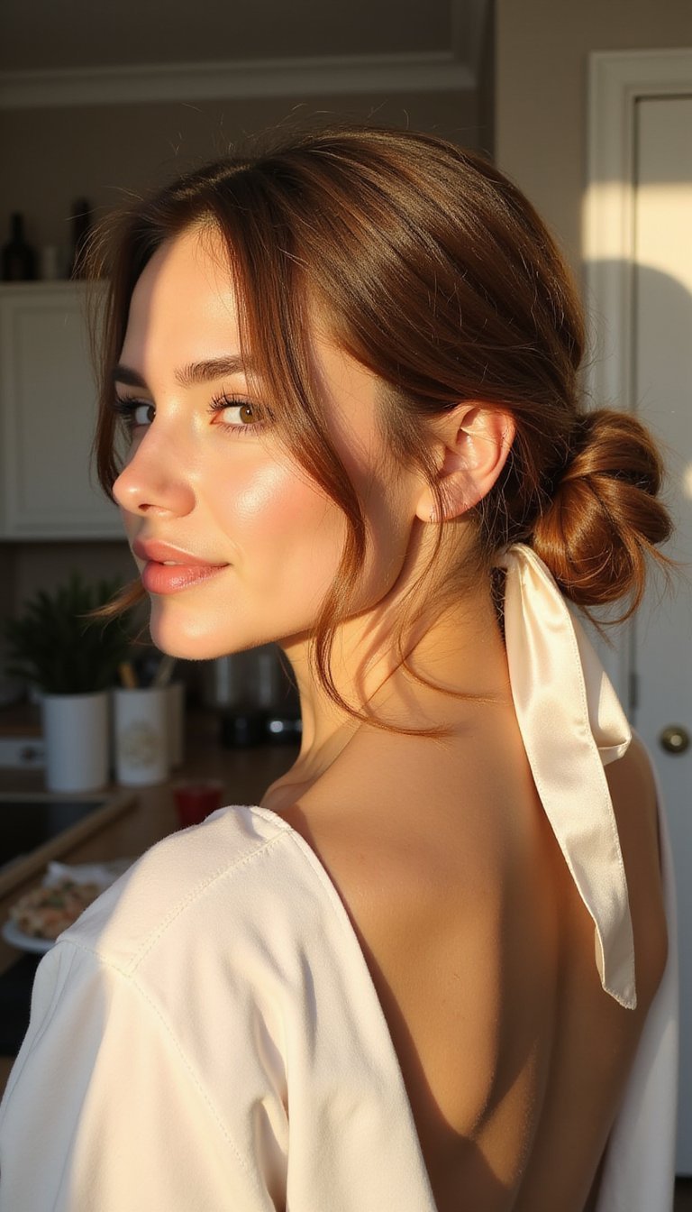 Messy Low Bun With Ribbon Tie