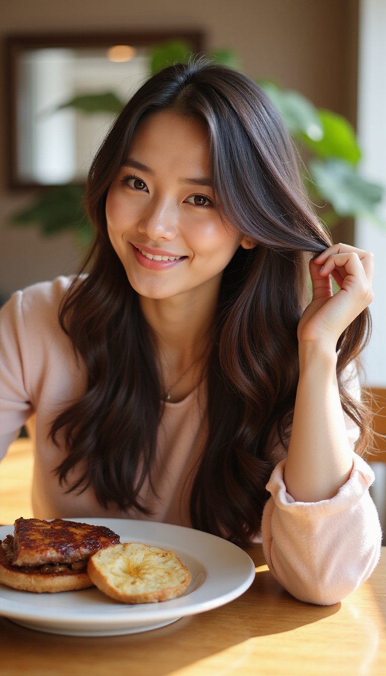 Sleek Straight Hair With Center Part Shine