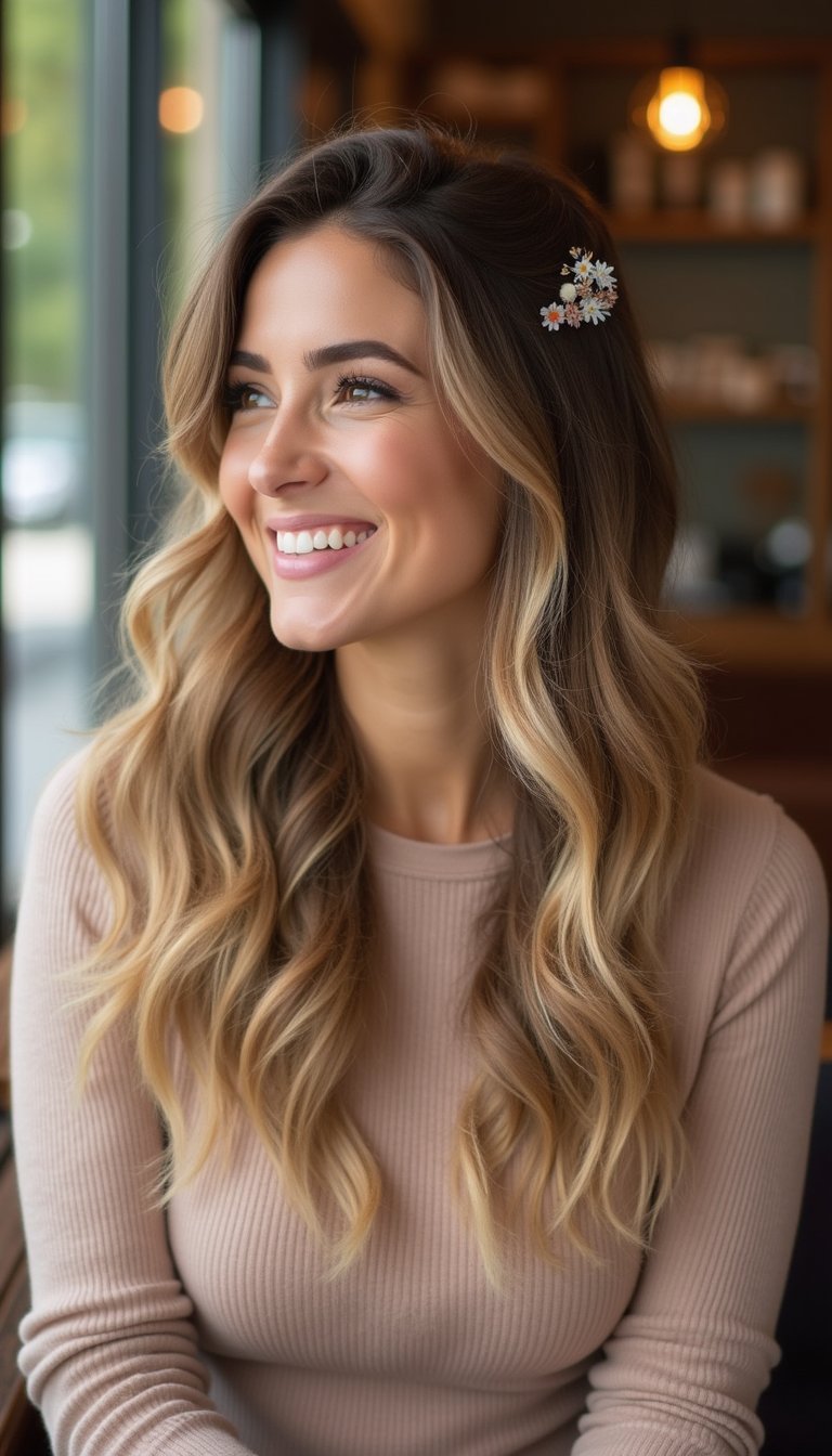 Soft Romantic Waves With Floral Clips
