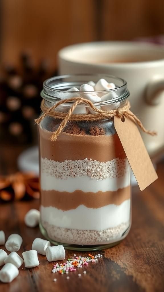 21 Sweet Galentine's Day DIY Gift Crafts 7 Custom Hot Cocoa Mix In Layered Jar