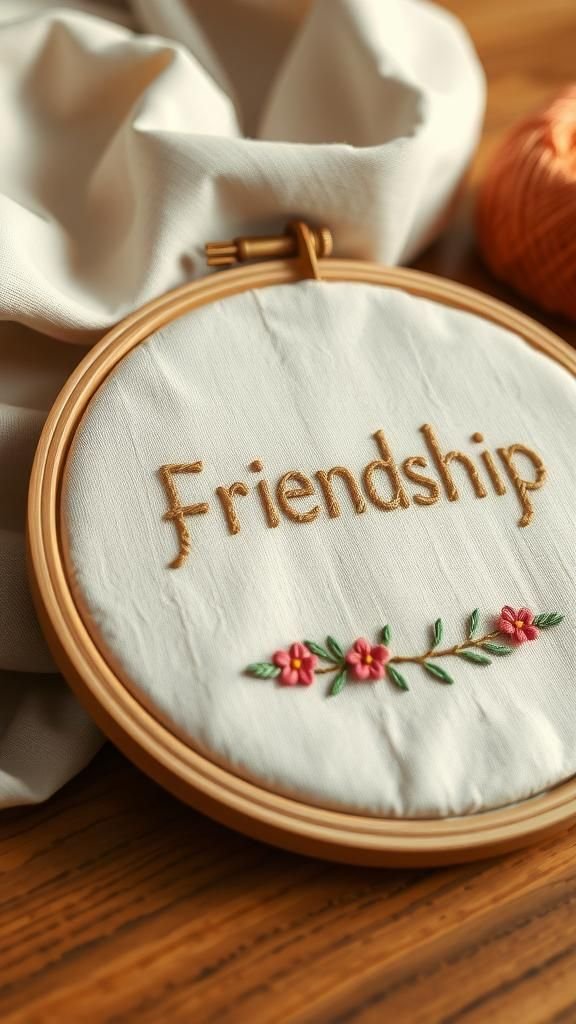 21 Sweet Galentine's Day DIY Gift Crafts 18 Embroidered Hoop Art With Friendship Phrase