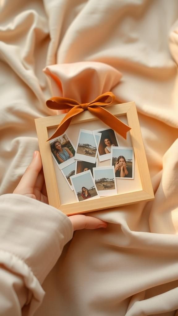 21 Sweet Galentine's Day DIY Gift Crafts 13 Handheld Photo Collage Frame With Velvet Ribbon
