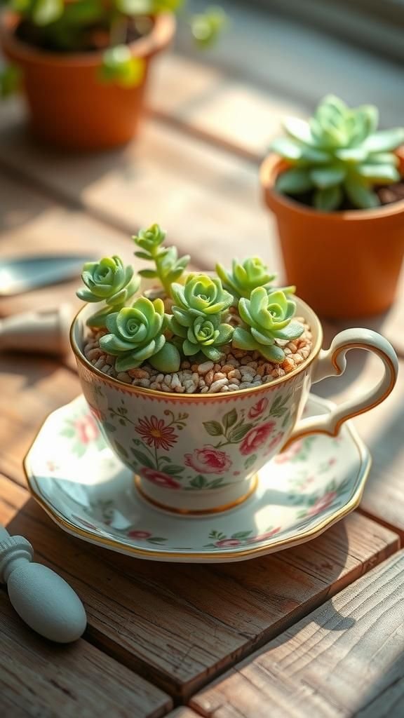 21 Sweet Galentine's Day DIY Gift Crafts 4 Mini Succulent Terrarium In Vintage Teacup