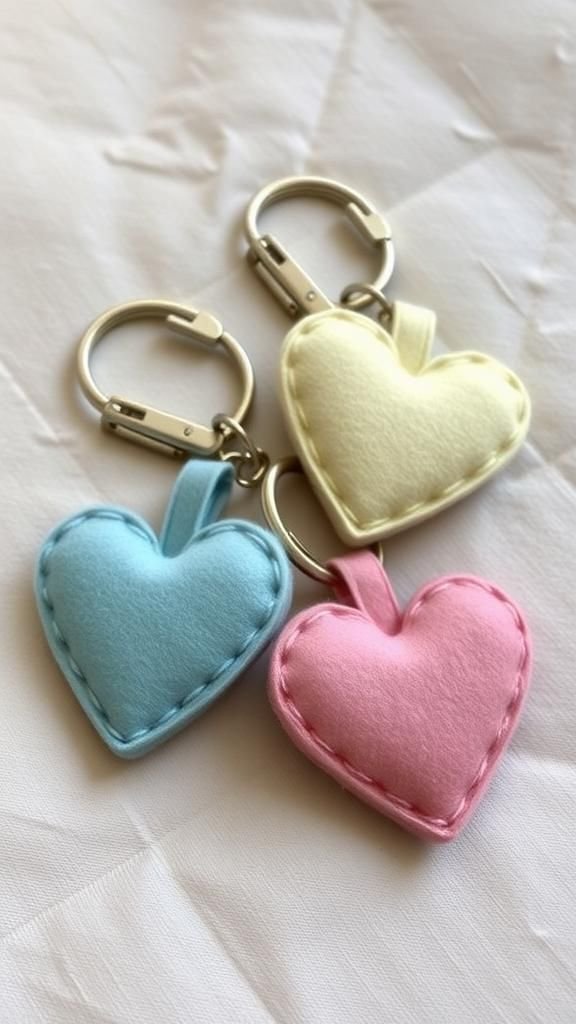 21 Sweet Galentine's Day DIY Gift Crafts 15 Wool Felt Heart Keychain Set In Pastels
