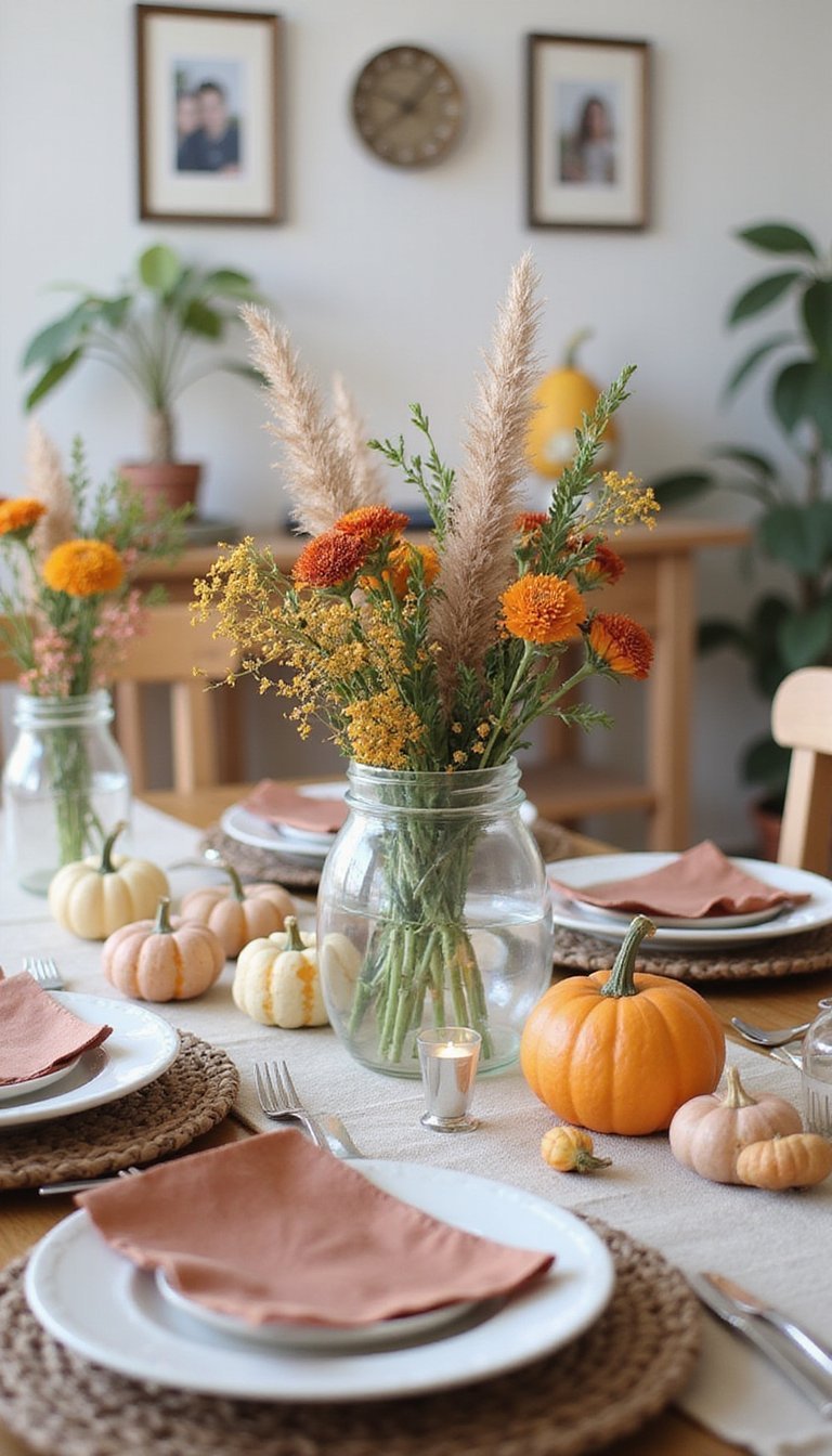 21 Thanksgiving Table Centerpiece DIY Ideas 21 Family Photo Display With Tiny Autumn Bouquets