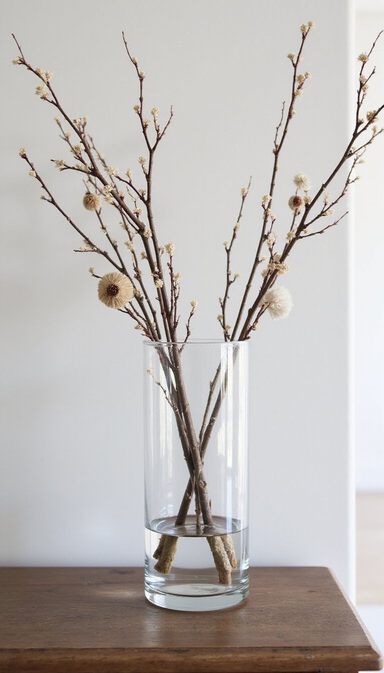 21 Thanksgiving Table Centerpiece DIY Ideas 8 Foraged Branches In Tall Glass Vase Display