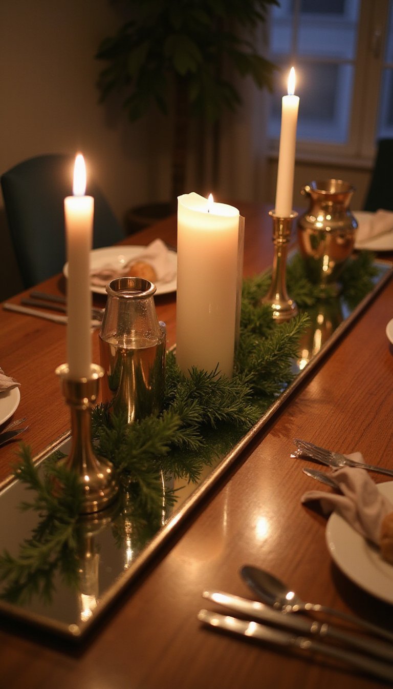 21 Thanksgiving Table Centerpiece DIY Ideas 20 Mirror Base With Candles And Metallic Accents