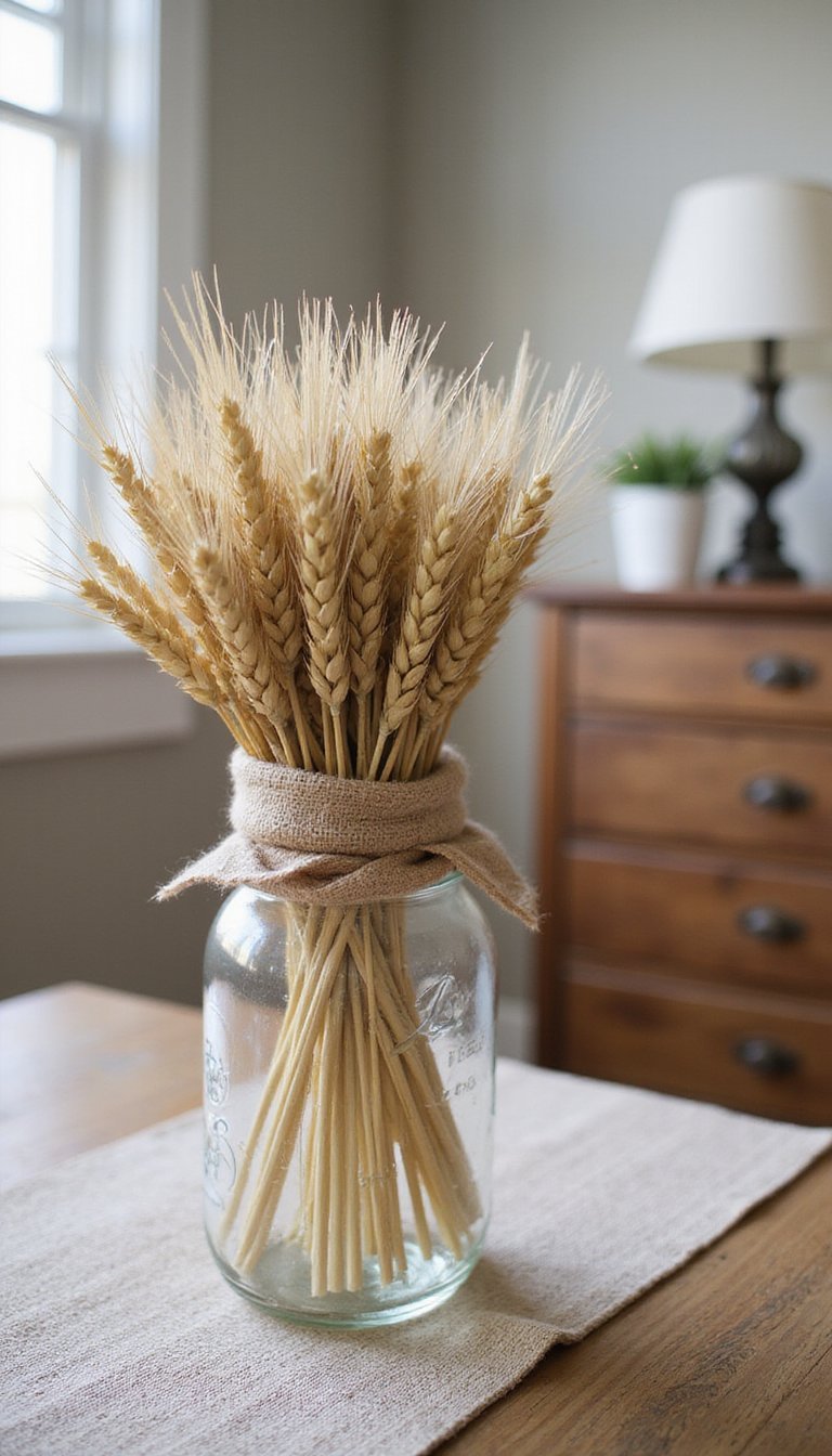 21 Thanksgiving Table Centerpiece DIY Ideas 12 Wheat Sheaf In Mason Jar With Burlap Ribbon