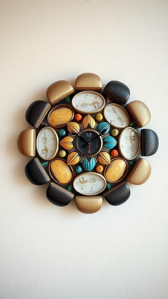 21 Upcycled Jar Lid Crafts 12 Jar Lid Mosaic Clock Face With Mixed Metals