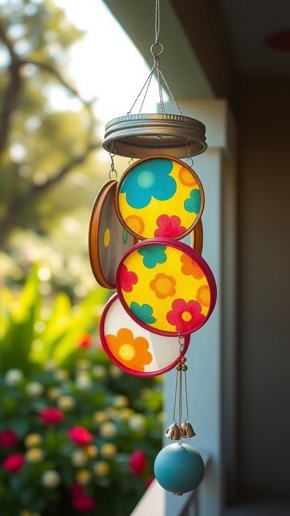 21 Upcycled Jar Lid Crafts 9 Wind Chime Mobile Crafted From Colorful Lids