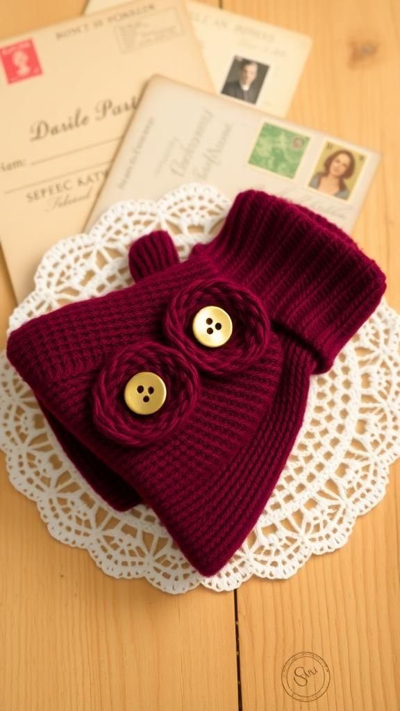 21 Upcycled Sweater Mitten Sewing Projects 11 Buttoned Foldover Wrist Mittens With Vintage Flair