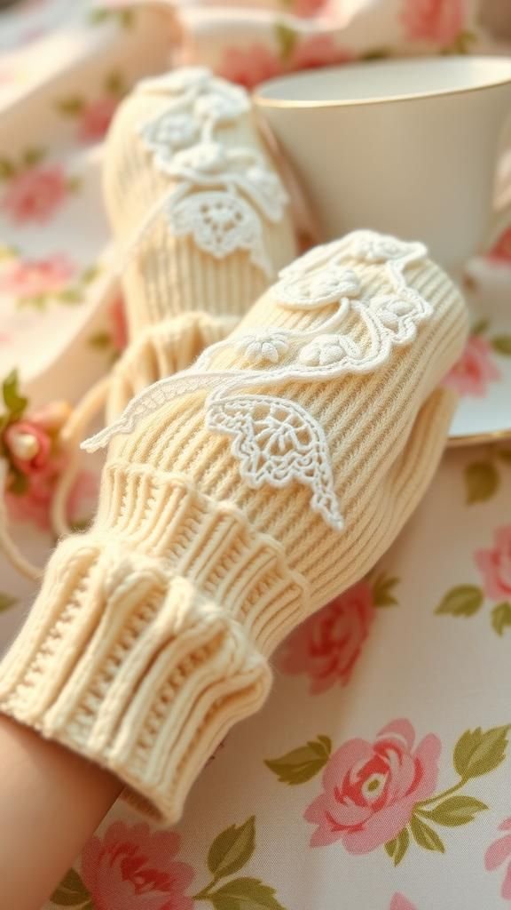 21 Upcycled Sweater Mitten Sewing Projects 16 Lace Cuff Vintage Sweater Mittens With Feminine Touch