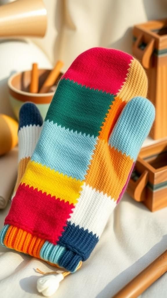 21 Upcycled Sweater Mitten Sewing Projects 2 Patchwork Colorblock Sweater Mitten With Charm