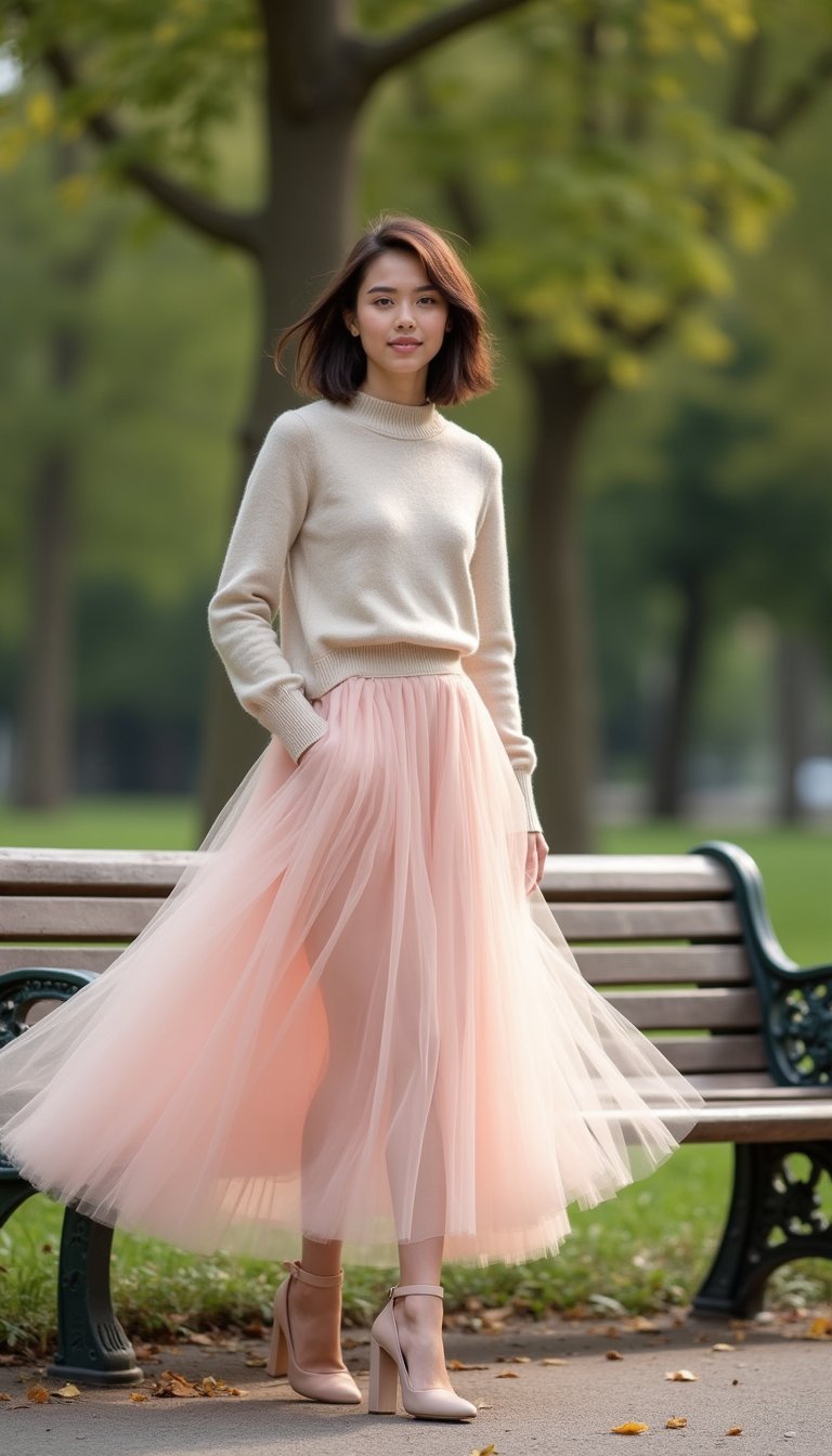 Tulle Skirt With Soft Cashmere Sweater