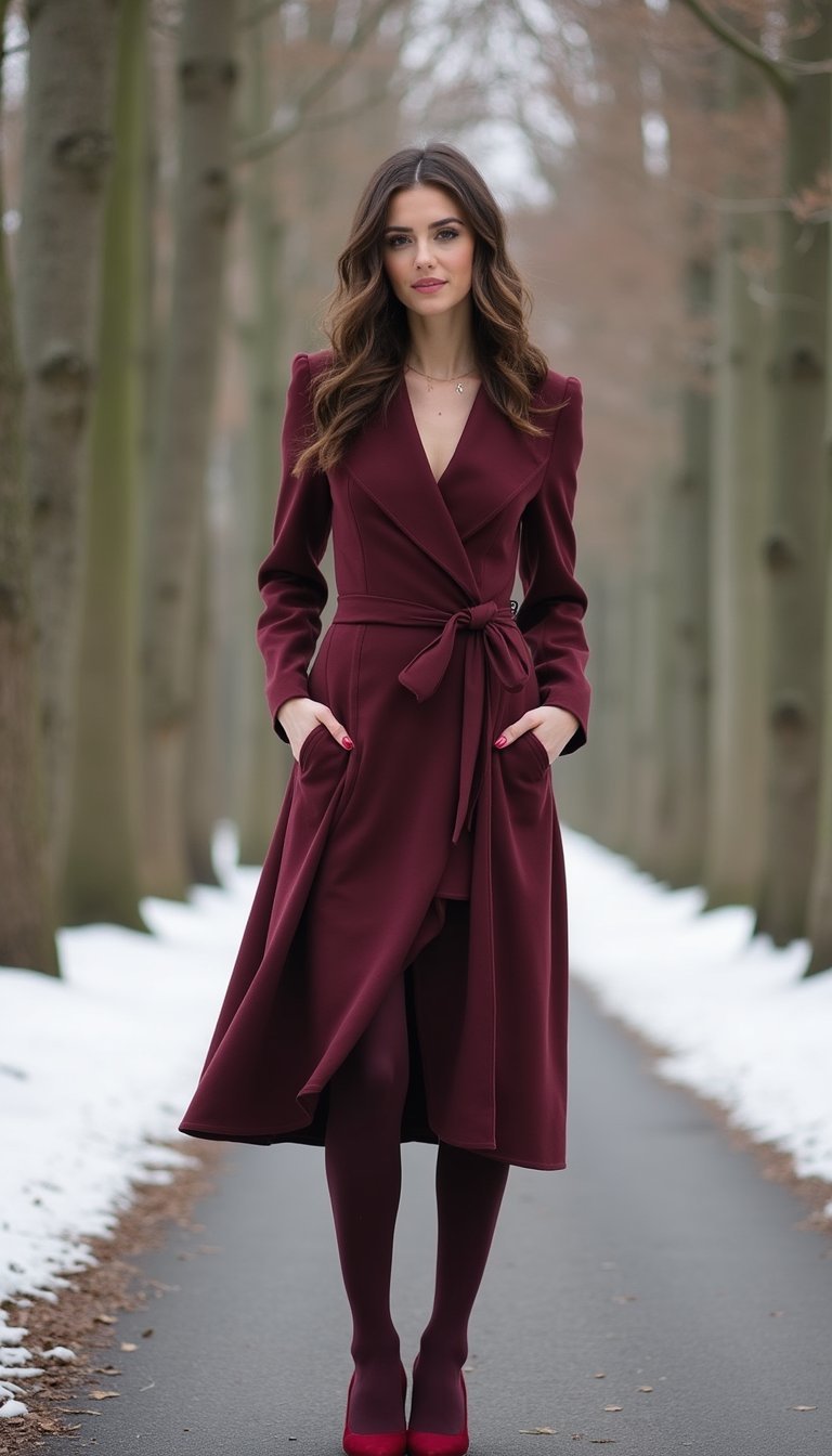 Wrap Midi Dress With Wool Tights And Heels