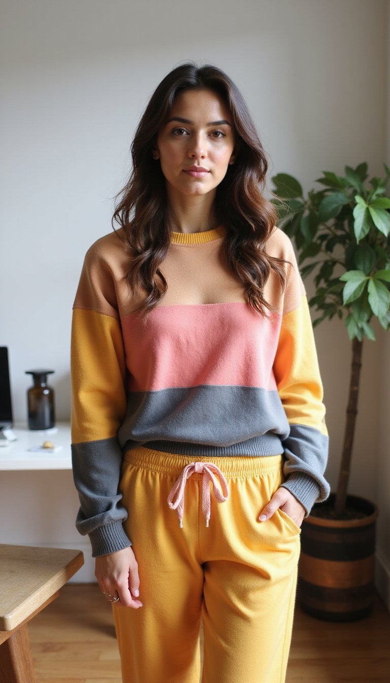 21 Work From Home Loungewear Outfits 16 Color-Blocked Coordinating Set For Bright Zoom Calls