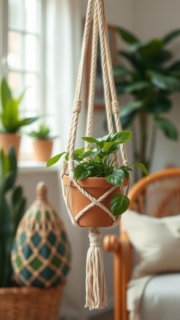 21 Boho Macrame Plant Hanger Tutorials 1 Classic spiral knot hanger with soft movement