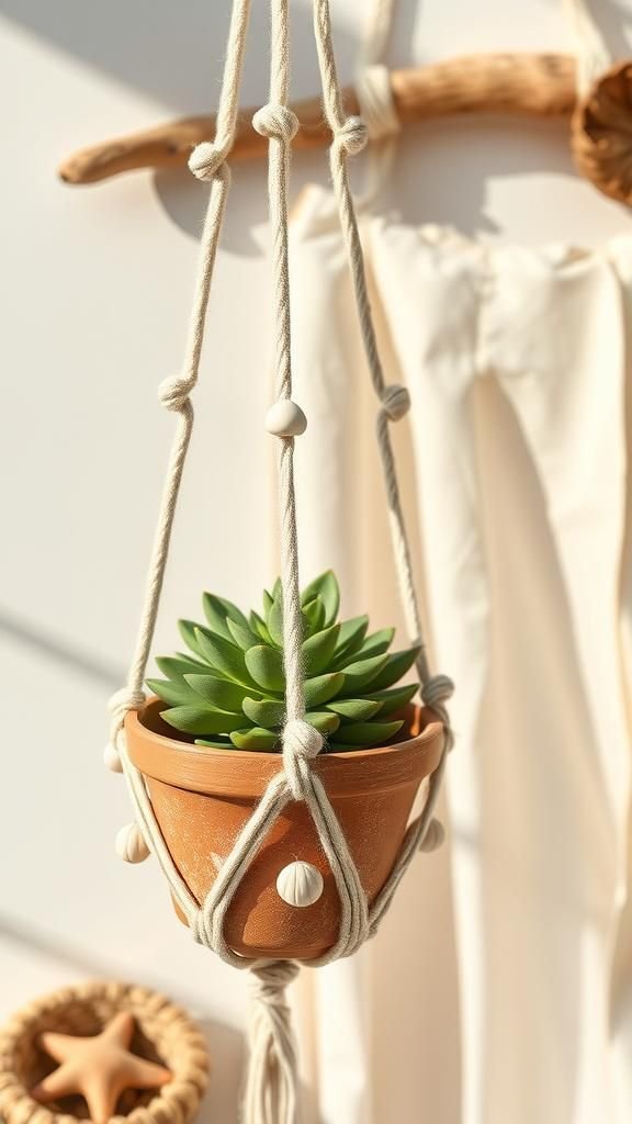 21 Boho Macrame Plant Hanger Tutorials 10 Coastal shell accents for seaside boho charm