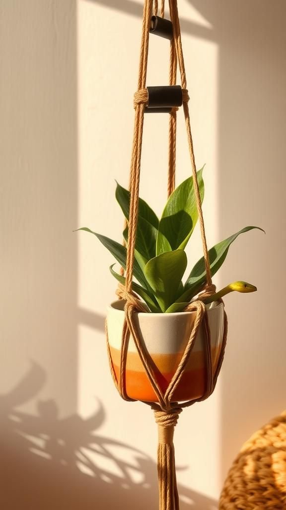 21 Boho Macrame Plant Hanger Tutorials 11 Leather accent hanger with rustic contrast