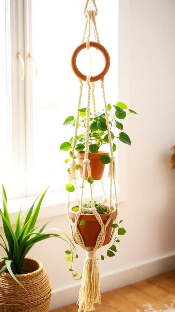 21 Boho Macrame Plant Hanger Tutorials 3 Wooden ring top with long flowing fringe