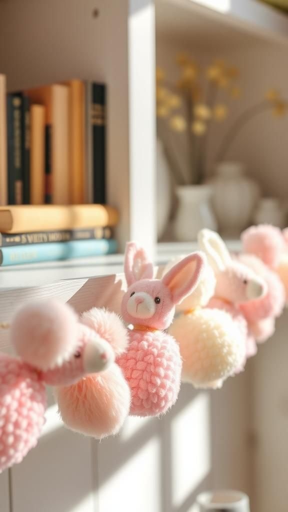 Pastel pom-pom garland to brighten a shelf