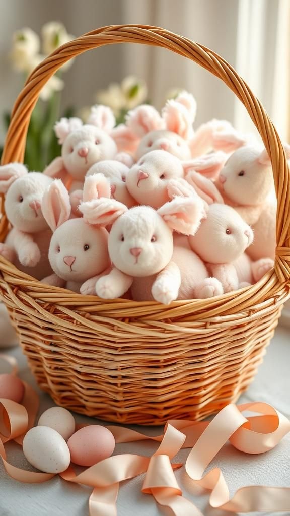 Pom-pom bunny basket toppers spilling over