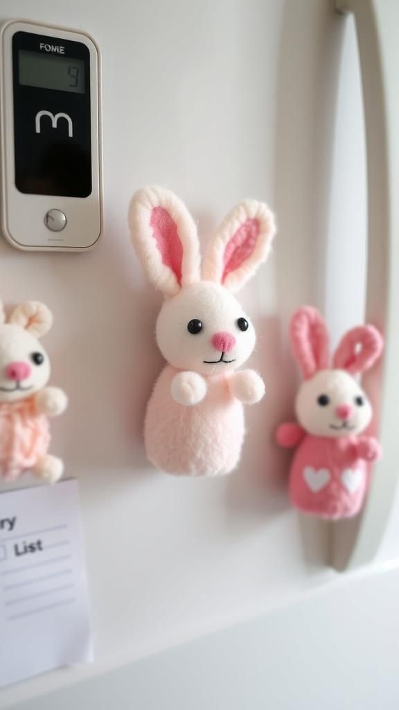 Pom-pom bunny magnets holding cheerful notes