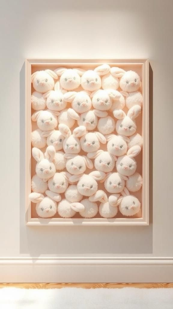 Wall art panel of pastel pom-pom bunnies arranged