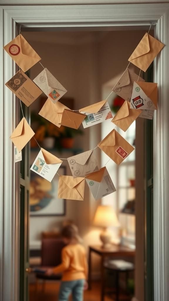 21 DIY Advent Calendar Craft Ideas 4 Envelope garland that whispers nostalgia
