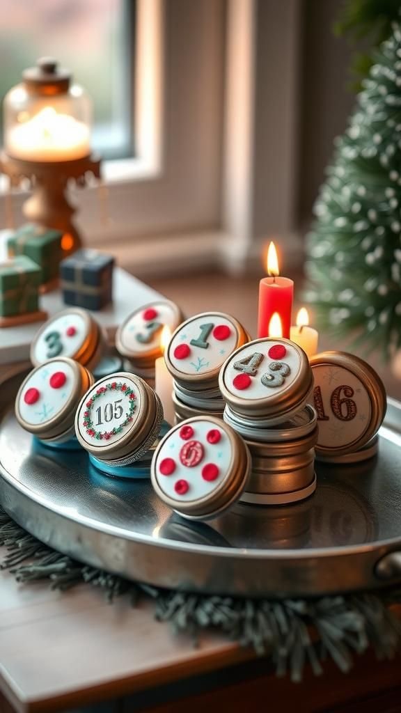 21 DIY Advent Calendar Craft Ideas 20 Magnetic tin lids that cling to a steel frame