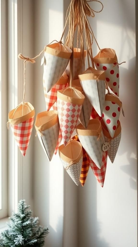 21 DIY Advent Calendar Craft Ideas 16 Paper cone pockets hung like a paper forest