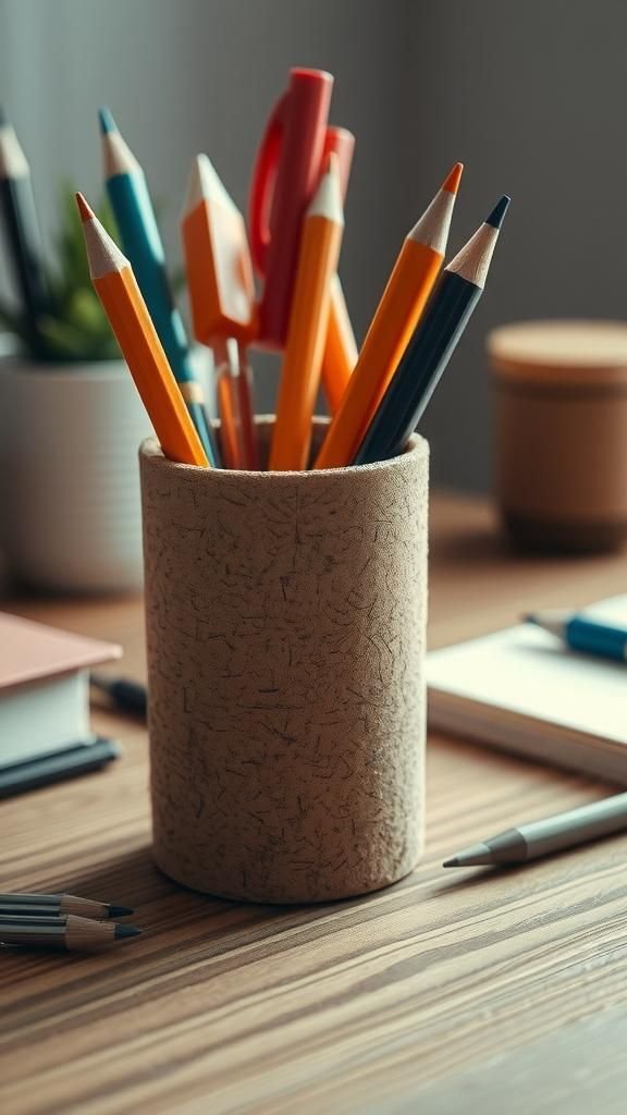 21 DIY Wine Cork Crafts 21 A compact pen cup for desks using lots of corks