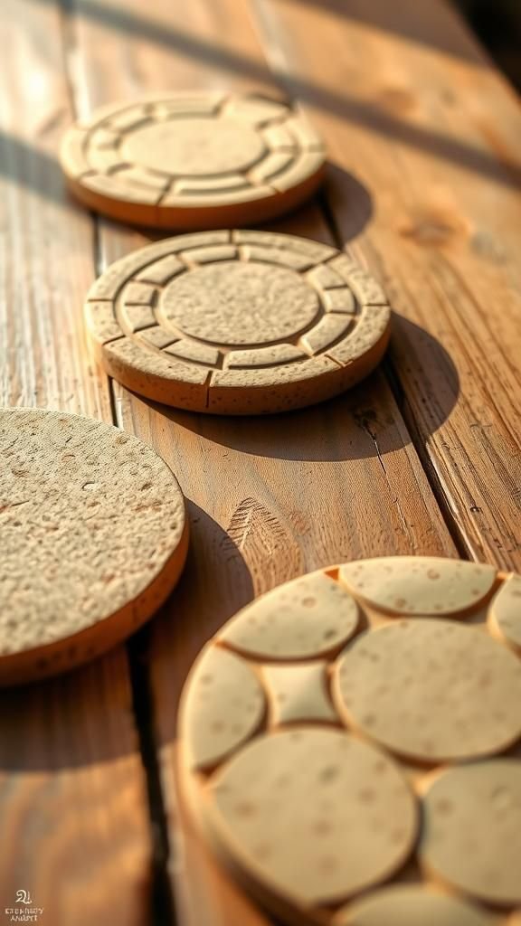 21 DIY Wine Cork Crafts 1 Handmade round wine cork coasters with patterns