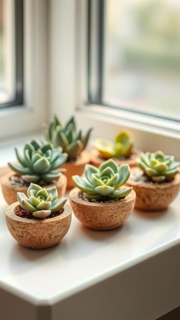 21 DIY Wine Cork Crafts 5 Tiny succulent planters made from cork halves