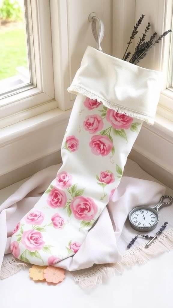 Cottage floral stocking with soft romantic prints