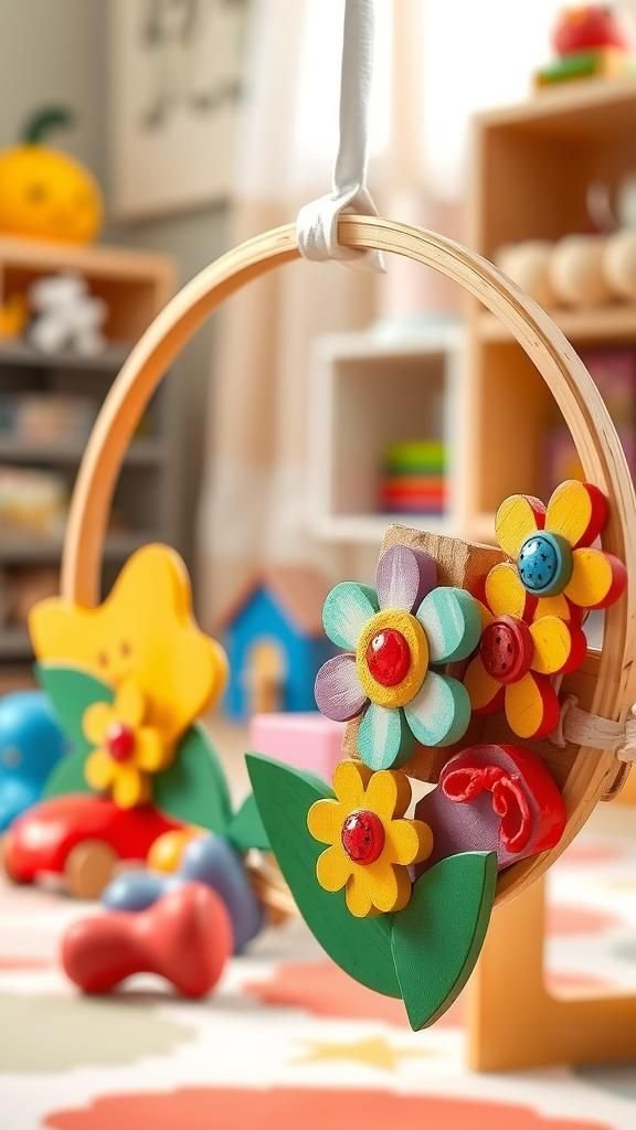 Children’s painted flower hoop with playful colors