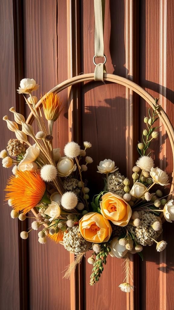 Dried wildflower meadow on rustic hoop