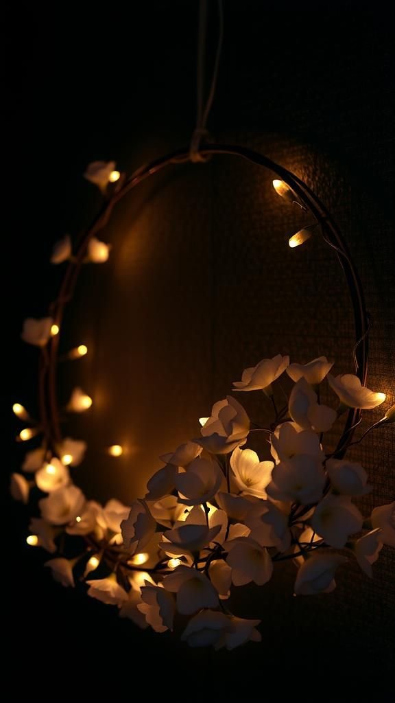 Moonlit night-bloom hoop with tiny fairy lights