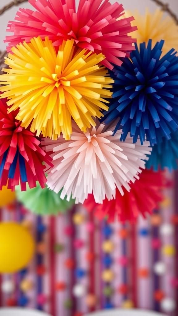 21 Game Day Football Party Decor Crafts 7 Tissue pom-poms in team hues, soft and airy