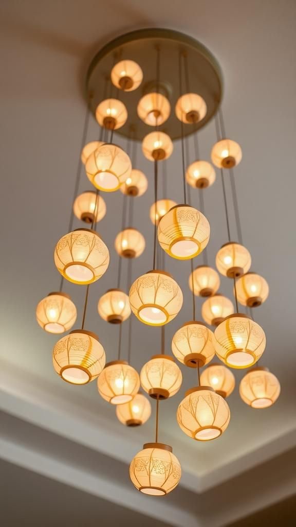 Clustered miniature lantern mobile for ceiling display