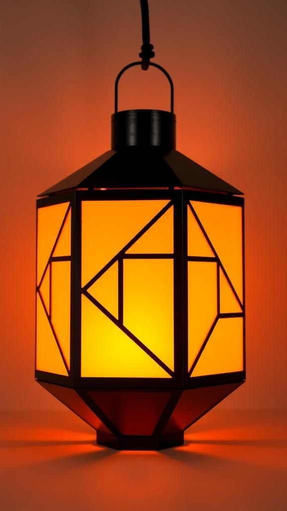 Geometric-paneled lantern with layered color fields