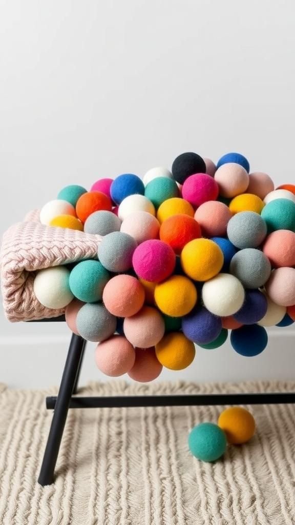 21 No Knit Chunky Blanket DIY Projects 20 Chunky felt ball blanket with soft nods