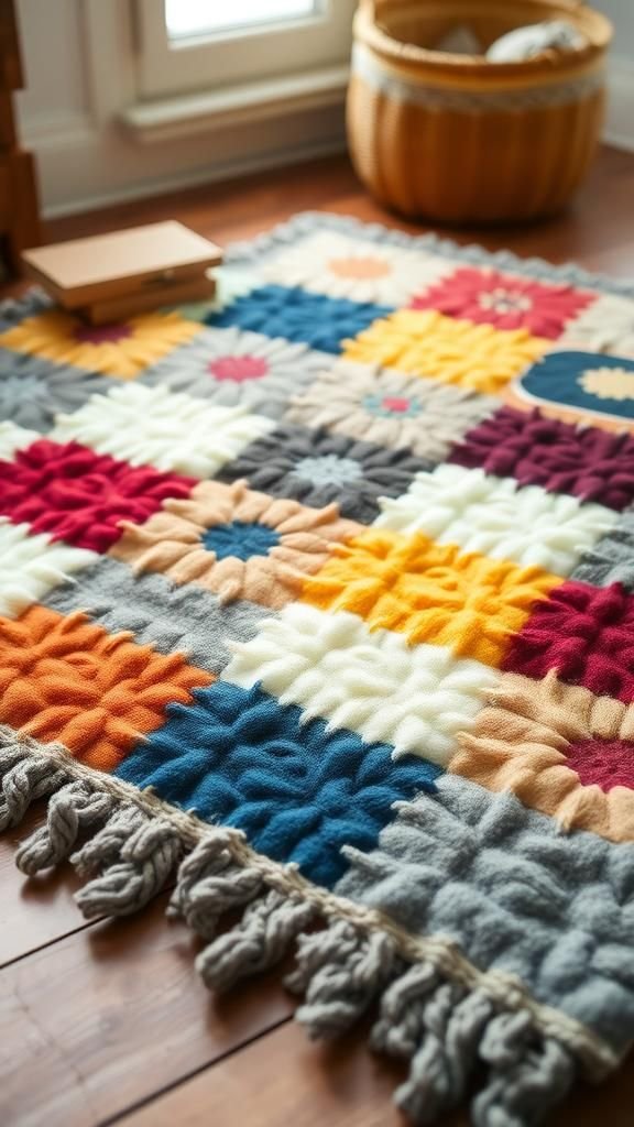 21 No Knit Chunky Blanket DIY Projects 11 Chunky felted wool square mosaic blanket