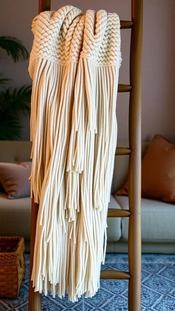 21 No Knit Chunky Blanket DIY Projects 14 Chunky fringe layered blanket with texture